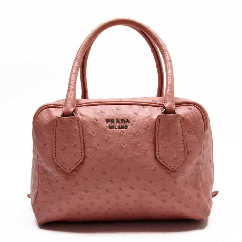 Prada handbag pink silver ostrich leather classic